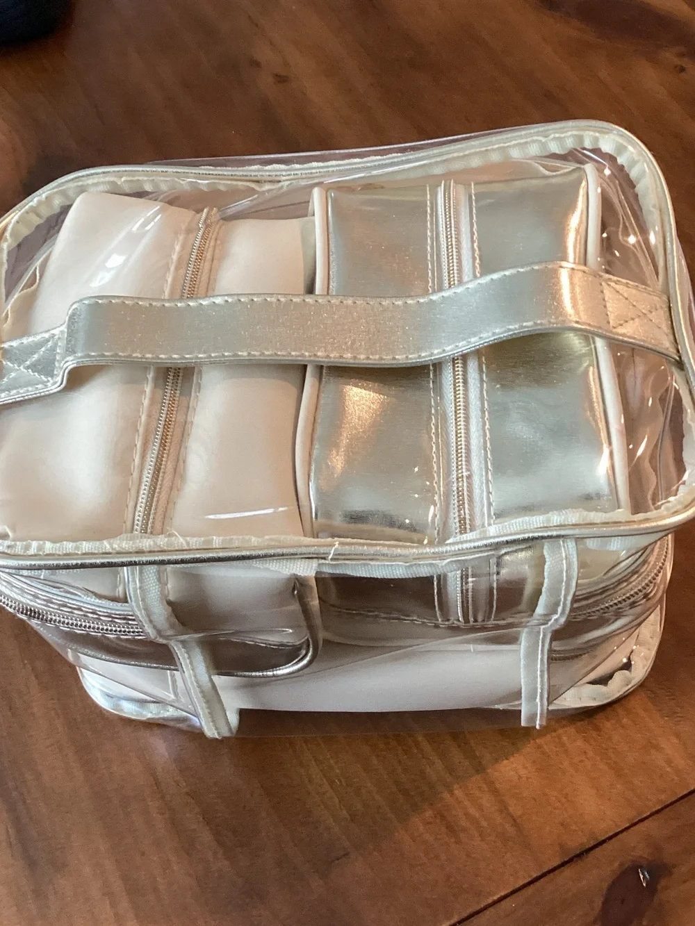 Clear Top Cream and Metallic Gold Travel Cosmetic Organizer